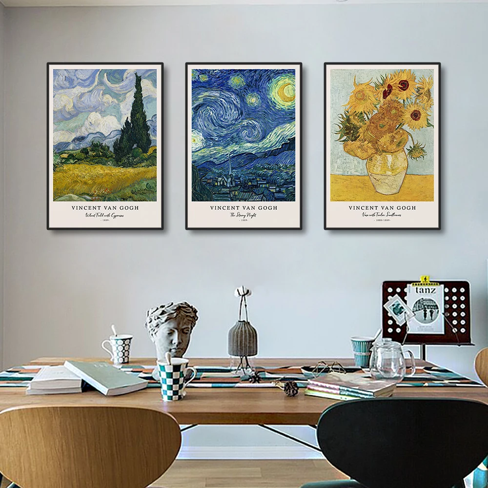 1pc frameless Vincent Van Gogh Writings Prints and Posters Great Work The Starry Night Canvas Painting Decorations for Living Ro