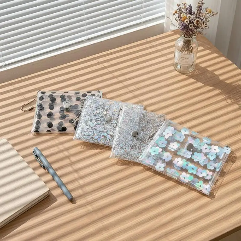 Stern-Glitzer Klarer PVC-Kartenhalter Umweltfreundliches Material Mini-Schnapp-Geldbörse mit Perlen-Schlüsselring für Alle Altersgruppen – Detail 7
