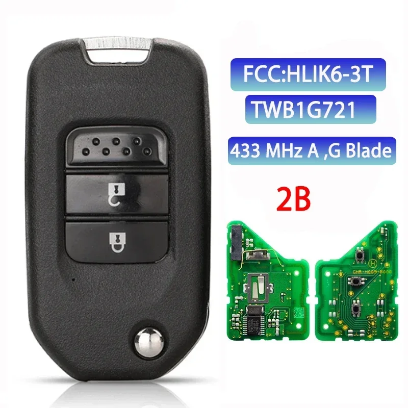 

BB Key for Honda Accord Civic CRV Jazz XRV Vezel HRV FRV 433MHz ID47 Chip TWB1G721 HLIK6-3T 2 Buttons A/G Blade Remote Car Key