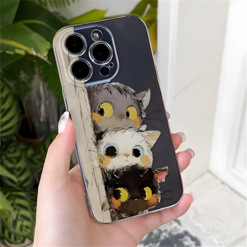 Funny Cats Peeking Clear Case for iPhone 16 12 13 mini 11 14 15 Pro Max XR 7 8 Plus Ultra Thin Anti-Scratch Soft Silicone Cover