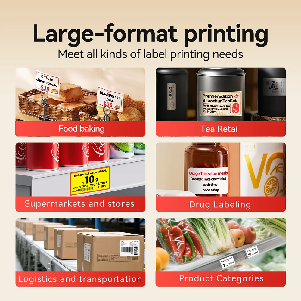 Niimbot Wireless 110mm Width Label Maker DIY Name Tag Barcode Supermarket Retail Commercial Label Printer Inkless Labeller