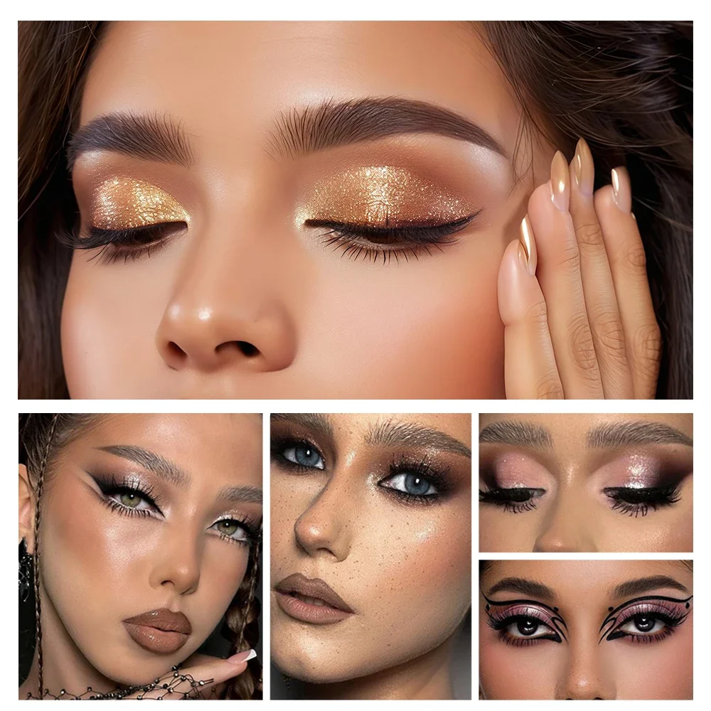 Hochpigmentierte Glitzer-Highlighter-Lidschatten-Palette, 4 Farben, langlebig, schweißfest, wasserfest, matt, birnenförmig, erdfarbener Lidschatten