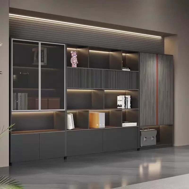 Wooden Filing Cabinet Office Furniture Lockable Bookcase Storage Shelves Locker