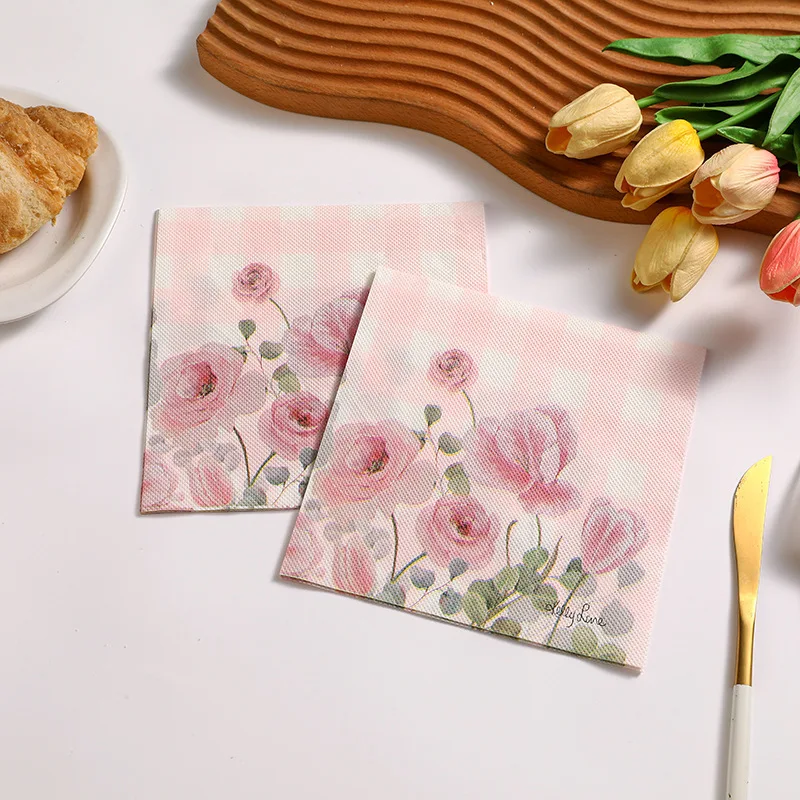 20 Sheets of 33 * 33cm 2Ply Yumei Pink Napkins for Picnic Party Decoration, Colorful Printed Paper, DIY Decoupage Paper