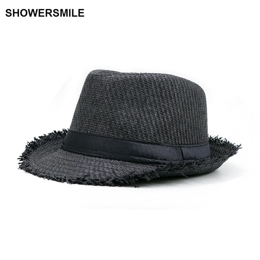 SHOWERSMILE Brand Khaki Straw Hat Men Panama Caps Summer Style Sun Hat Beach Holiday Classic Male Hats and Caps Mens Trilby Hats