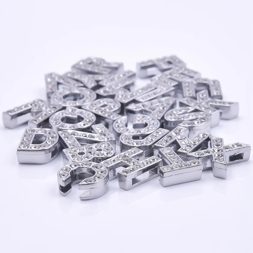 26Pcs/Lot 8mm DIY Initial Letter A-Z Slide Charms Crystal Word English Alphabet Breloques Fit Belt Pet Collar Bracelet Jewelry