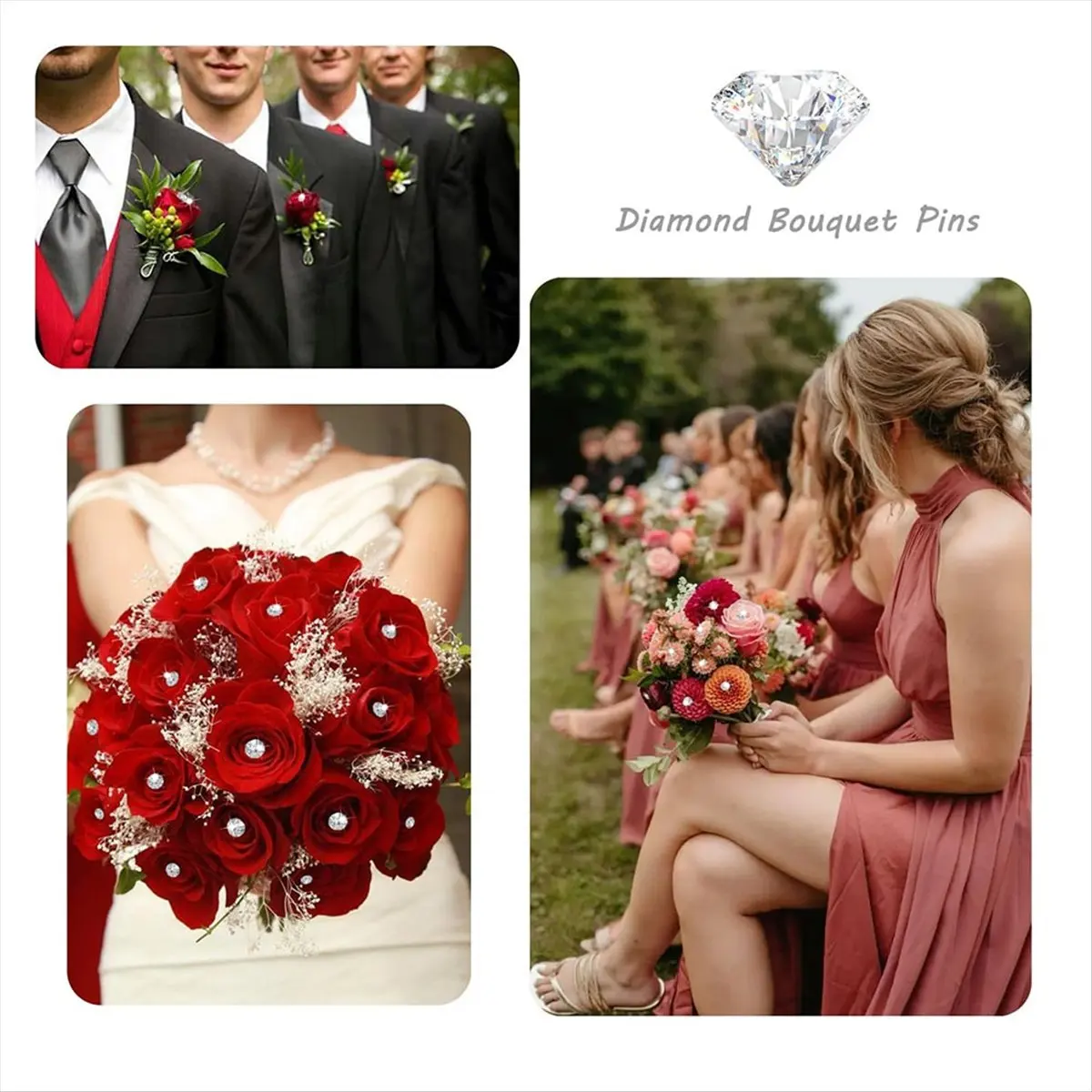 COFA Flower Corsage Bouquet Pin 2 Inch Floral Pin for Bouquet Rhinestone Bouquet Pin Bridal Accessories DIY Craft Sewing B