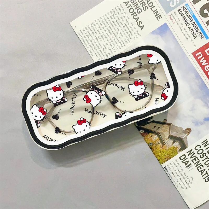 

Kawaii Sanrio Hello Kitty Cartoon Portable Anti-squeeze Transparent Men's and Women's Myopic Sunglasses Folding Storage Box Gift
