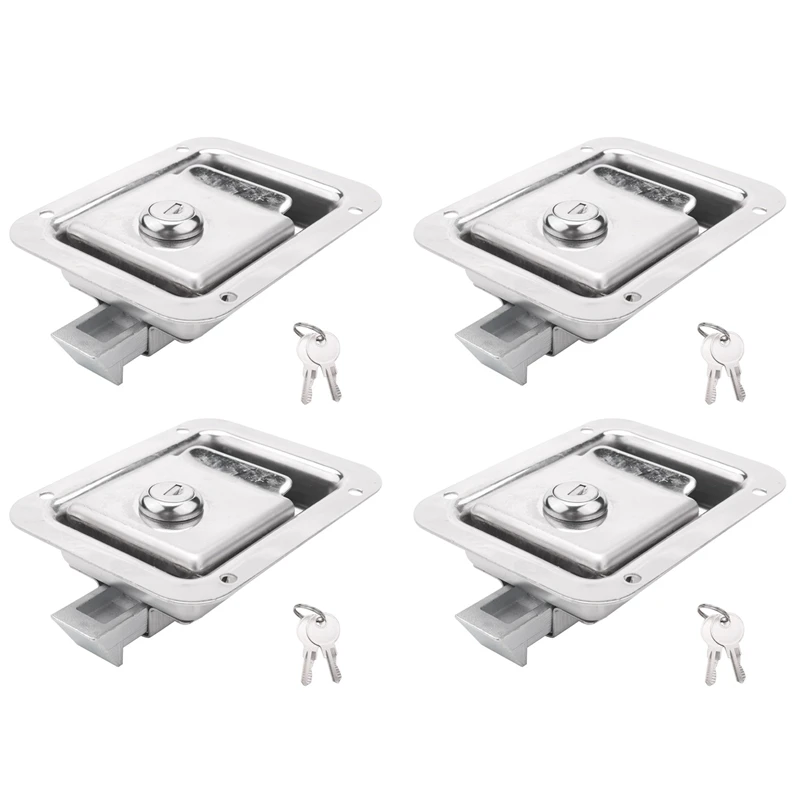 4X Paddle Slam Latch With Lock & Key Travel Trailer Lock Stainless Steel Door Latch Heavy Duty Flush Mount Handle Latch