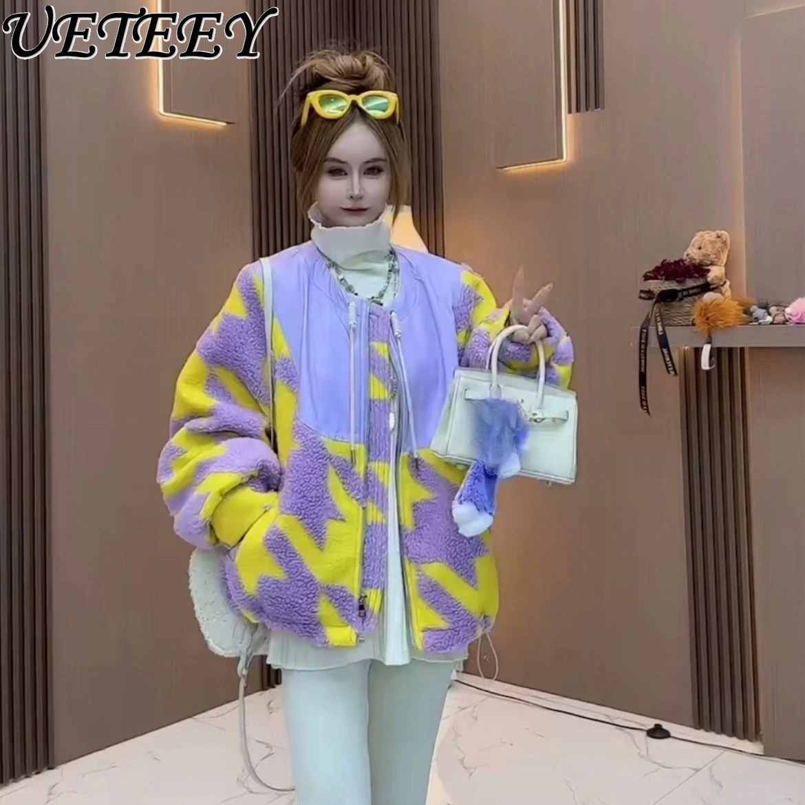 

Осень-зима, новая кожаная куртка с хлопковой подкладкой, фиолетовое пальто Таро, нишевая стильная универсальная верхняя одежда, короткая куртка на молнии с круглым вырезом