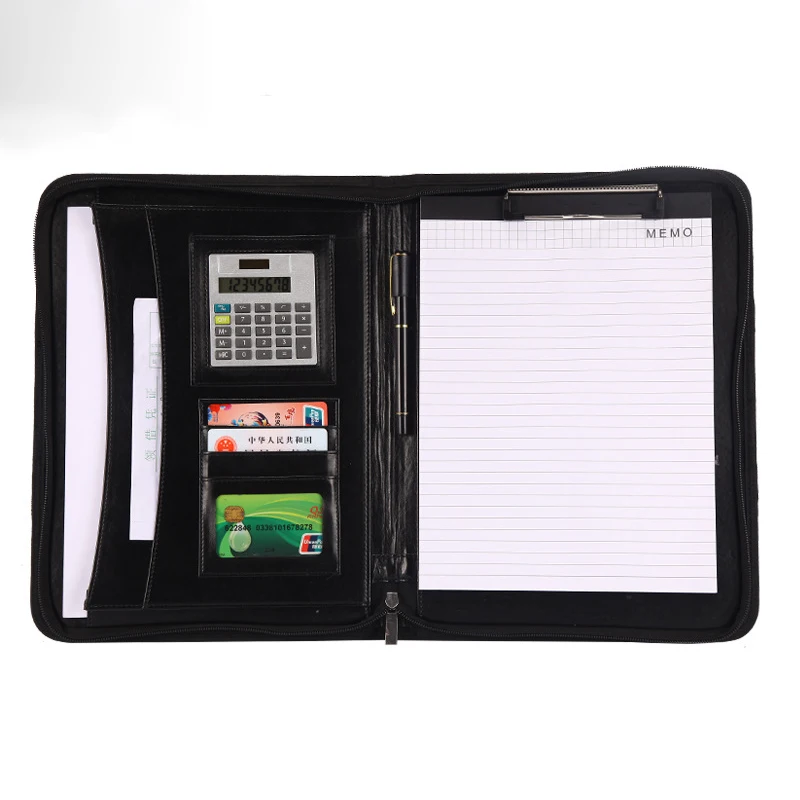 Multifunctional A4 Conference Folder Business Stationery Organizer Document Bag Leather Contract File Folders Office Supplies