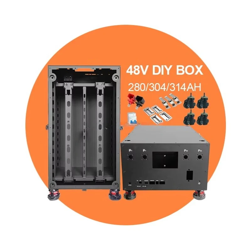 16S 51.2V 15KWH Empty Black Metal Battery Case with BMS LCD Prism Battery Holder