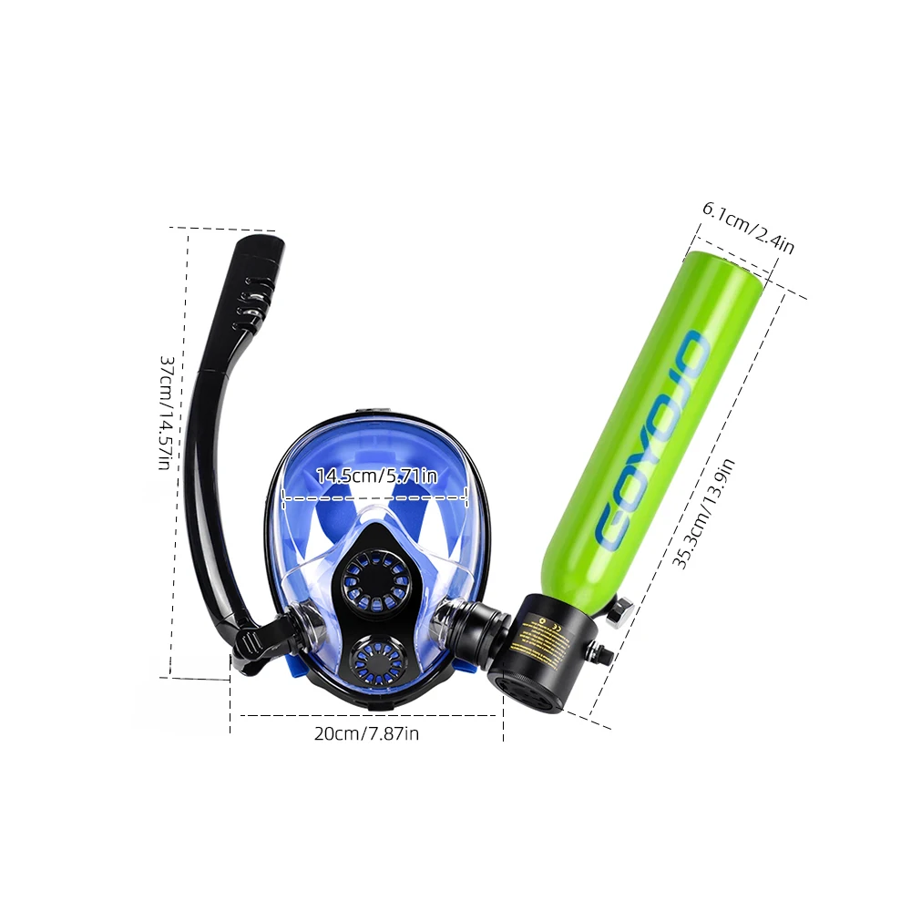 Diving Tank with Snorkel Mask 0.5L Mini Scuba Portable Lungs Oxygen Cylinder Full Face Diving Mask Underwater Breath System