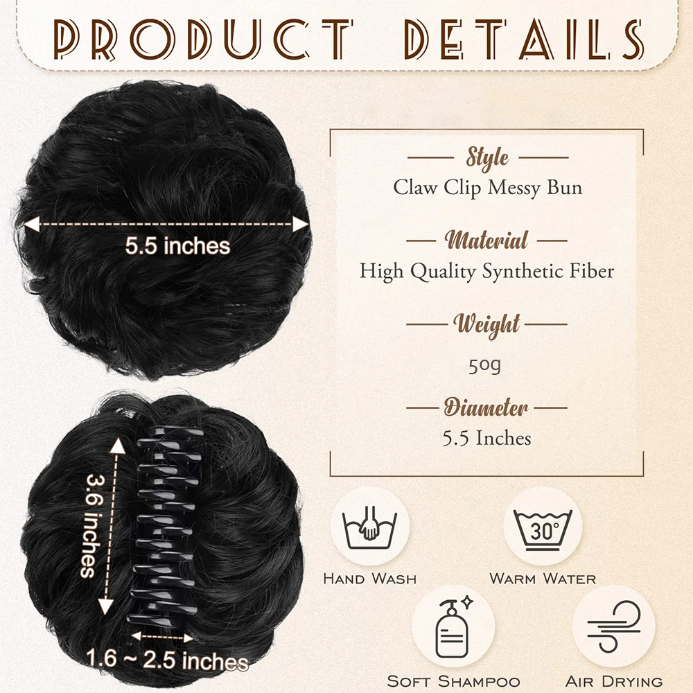 Synthetic Messy Claw Clip Bun  Wavy Curly Messy Hair Bun  For Women Claw Clip on Chignon Hairpieces Bun Extensions