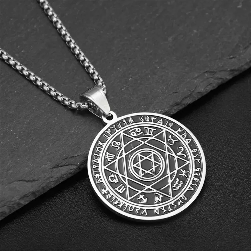 Amulet Seal Solomon Six Pointed Star 12 Constellation Pendant Stainless Steel Necklace Men Women Fashion Jewelry Gifts