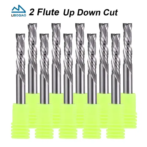 10pcs 3.175/4/5/6/8/10mm Two Flutes Compression Milling Cutter Up&Down Cut Sprial End Mill CNC Router Wood Milling Tools