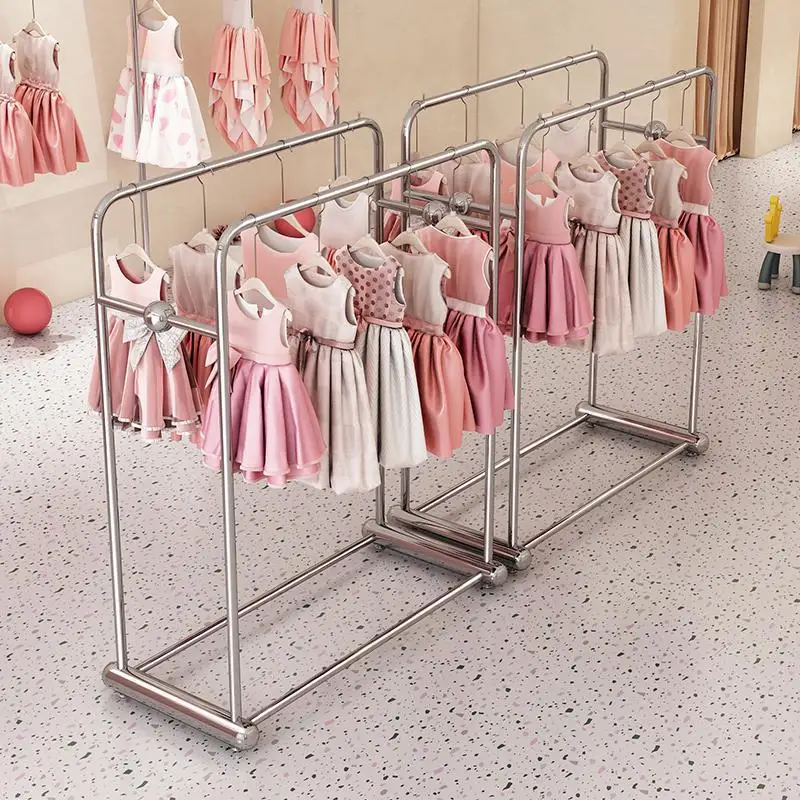 Children's clothing store stainless steel floor-to-ceiling mid-island hanger double-row middle side hanger
