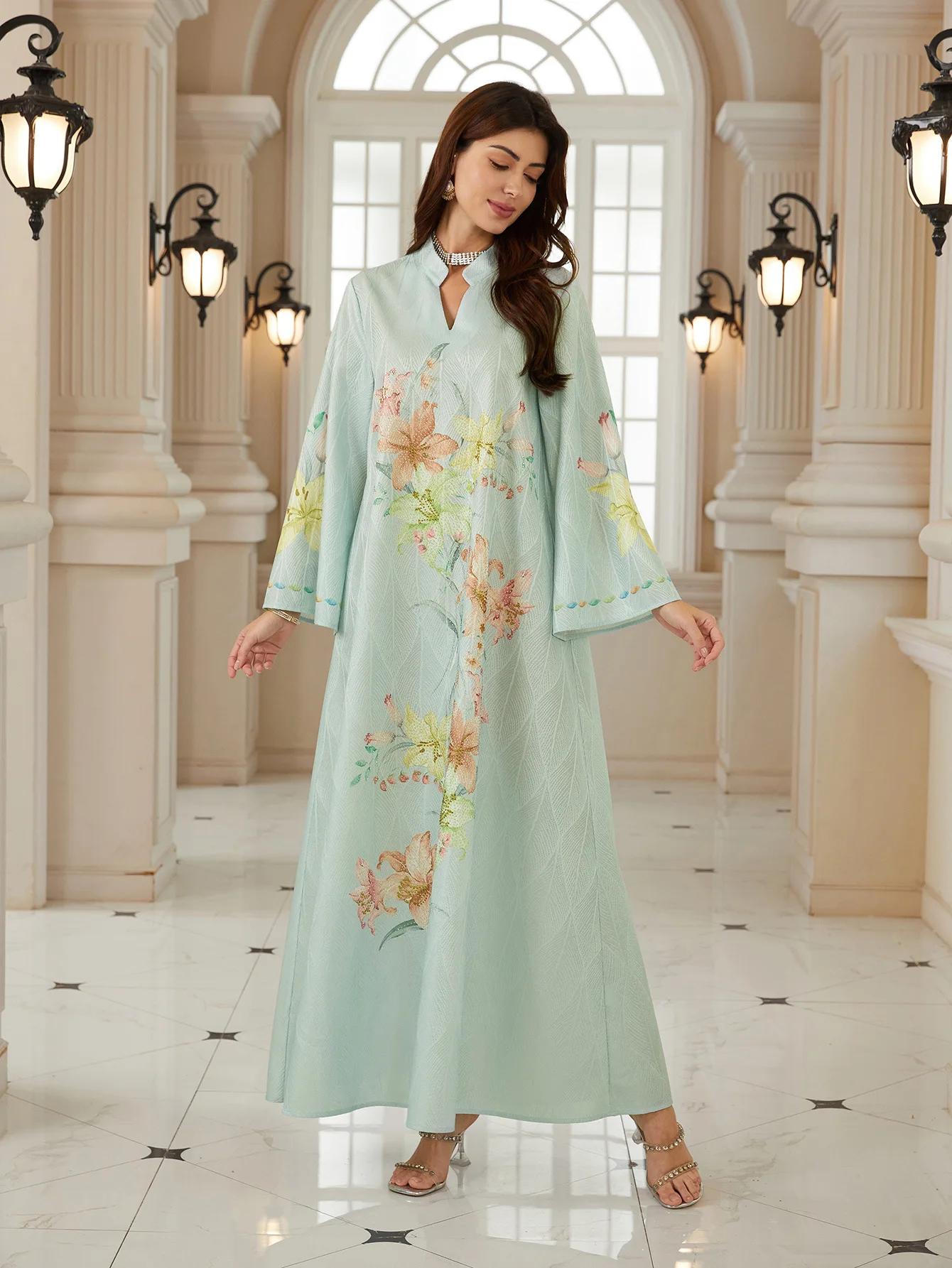 Cross-border Hot-selling Models, Robes, Elegant Dresses, Printed Temperament Jacquard Mesh Yarn, Malaysia's New Cw20085