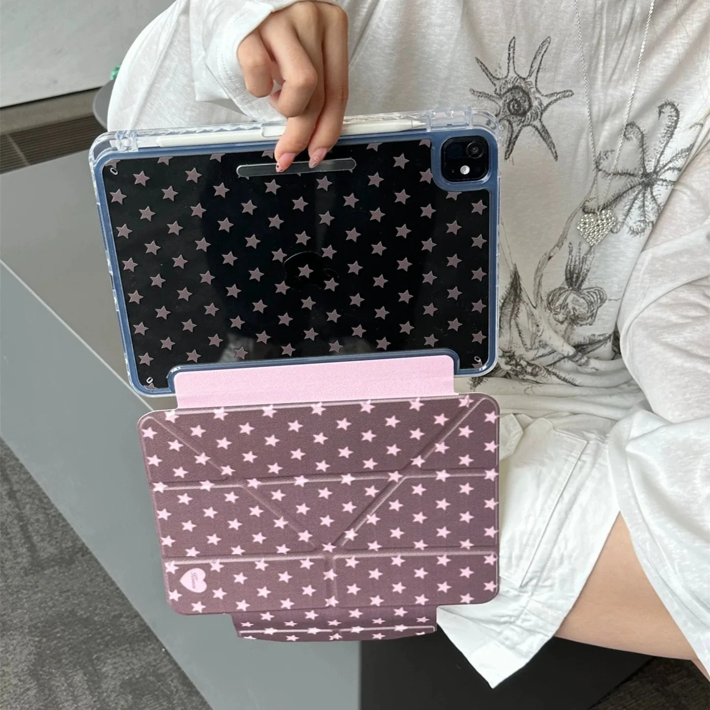 Kawaii Retro Star Mint Green For iPad Cover Pro Air M5 M4 M3 M2 18 20 21 22 2 1 11th A16 12.9