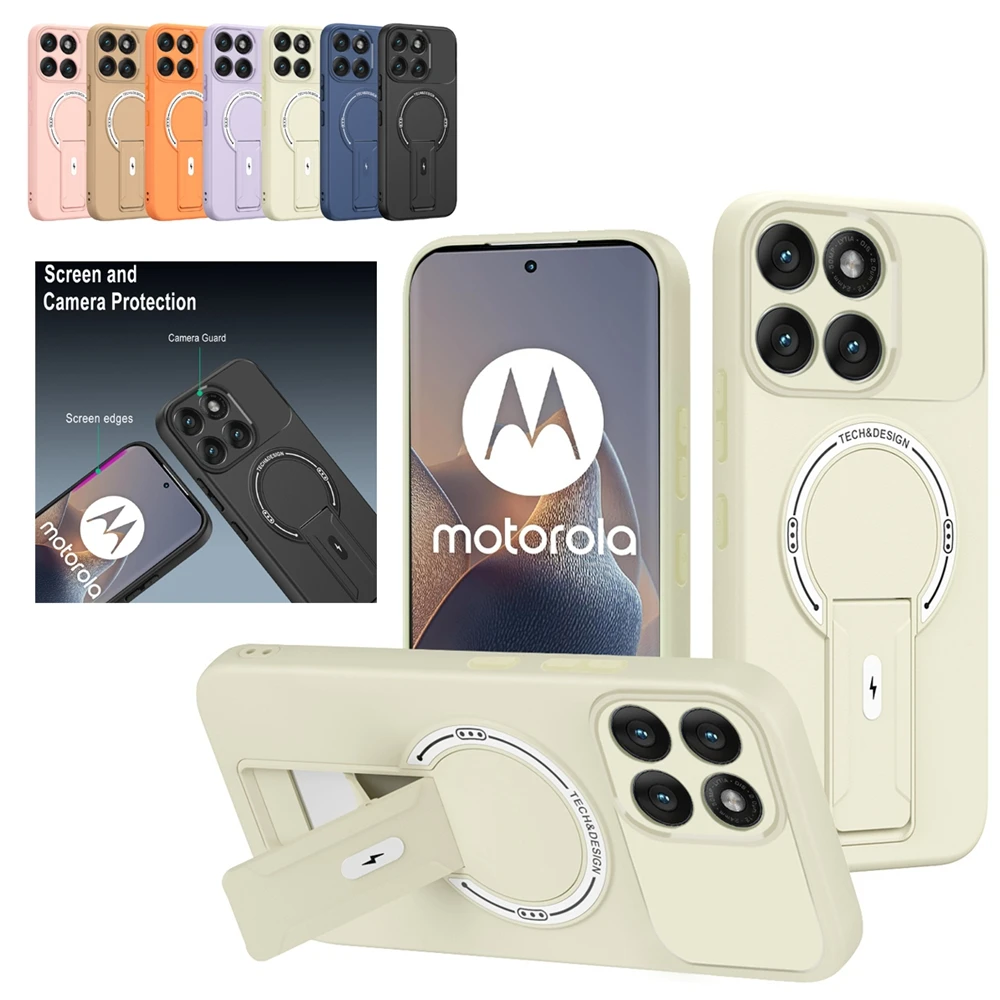 Funda con soporte para teléfono Moto G86 G85 G84 G75 G56 G55 G54 G35 G34 G24 G04S Edge 60 50 Pro Fusion Armor Bracket para cubierta Magsafe