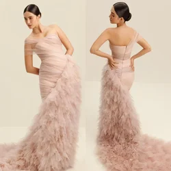 Customized Exquisite Net Pleat A-line One-shoulder Long Dresses Cocktail Dresses Modern Style Pastrol Unisex Chinese Style Forma