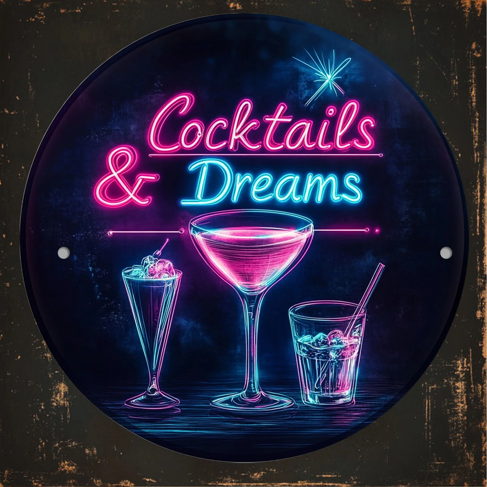 2D Retro Neon Cocktail Dream Wall Art-High-Definition Print,Easy to Hang Plastic Sign, Suitable for Home,Café,Outdoor Decoration view 4