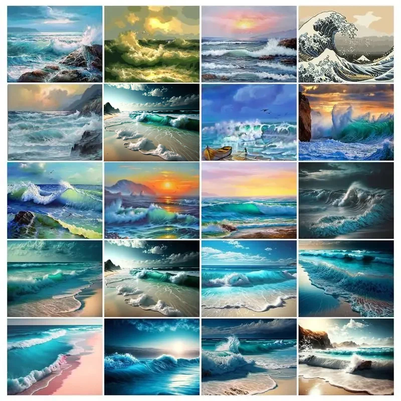 

GATYZTORY 60x75cm Painting by numbers Digital Painting On Canvas DIY Drawing By Numbers Frameless Ocean Waves Home Decor