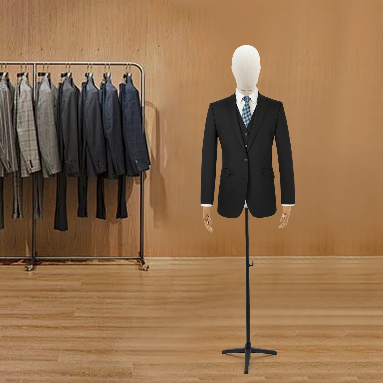 

Adjustable Height Male Dress Form Tailor's Dummy Men's Torso Mannequin for Clothing Stores Tailors Linen+Black 53-76in