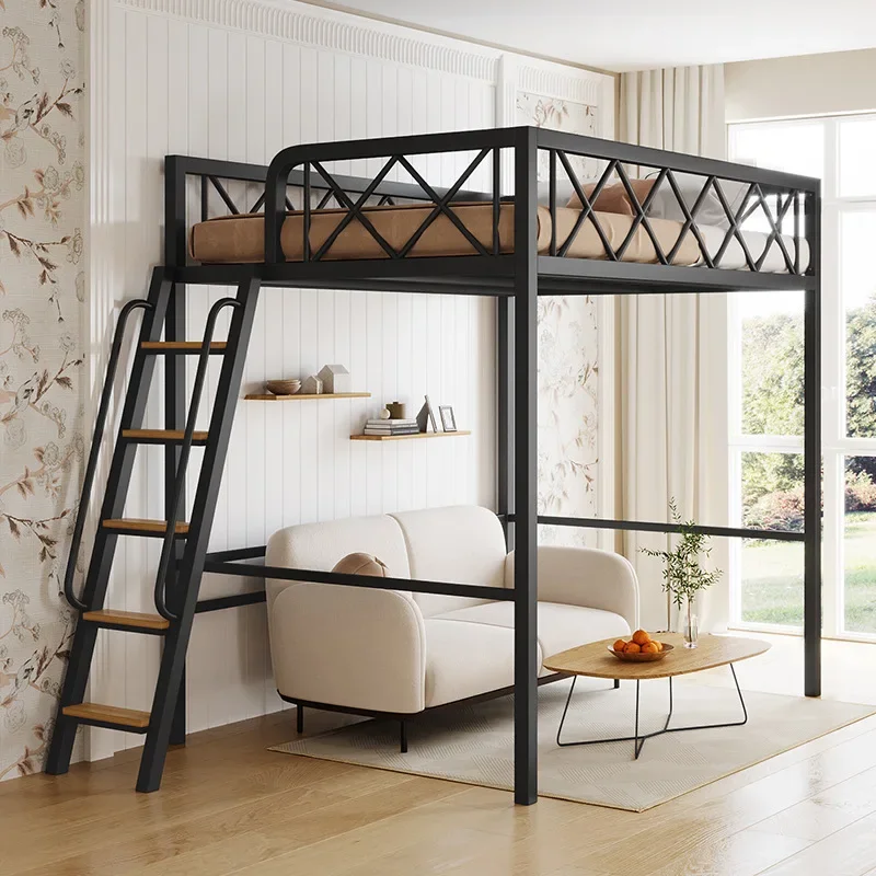 Wrought iron elevated bed on the bed and under the table combination iron bed space saving loft duplex second floor ren's