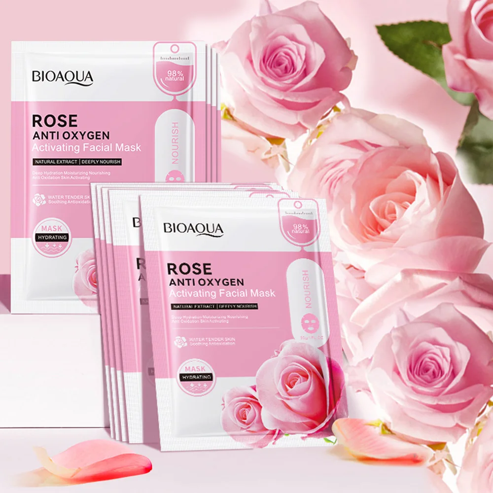 

12pc Rose Flower Extract Face Mask Korean Whitening Sheet Mask Moisturizing Mask Nourishing Skincare Facial Korean Fresh Product