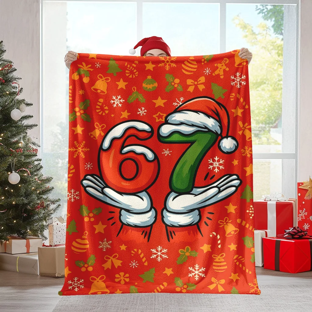 Christmas 67 Element Blanket Four Seasons Use, Snowflake Pattern, Digital Printing, Suitable for Home, Office, Travel, Camping