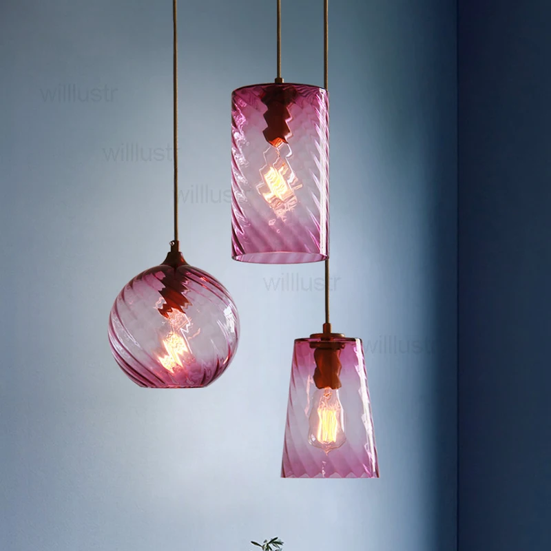 Glass Shade Pendant Lamp Gradient Color Suspension Light Hotel Hall Restaurant Dining Room Bar Loft Hanging Ceiling Chandelier
