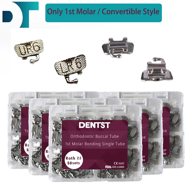 50Sets/200pcs Dental Orthodontics Buccal Tube 1st Molar Convertible Bondable Tubing 022 Roth Mbt Single Tube Dentistry Material