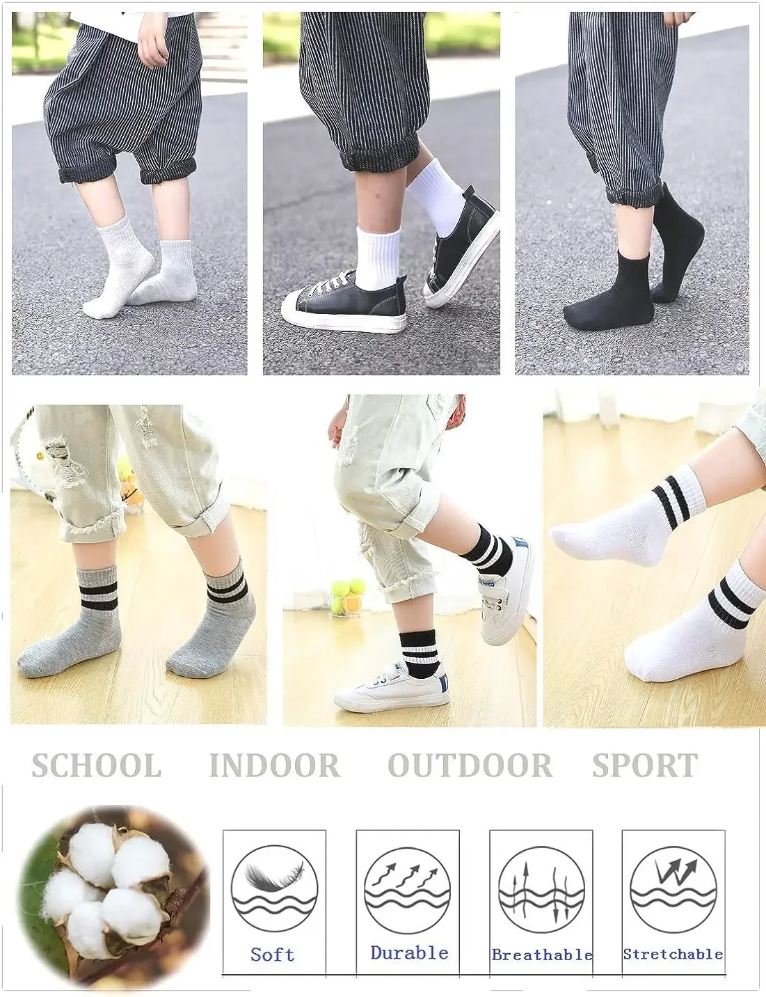 Boys Socks Cotton Athletic Ankle Socks Cotton Comfortable Breathable 2-12 Years Old Hotsale