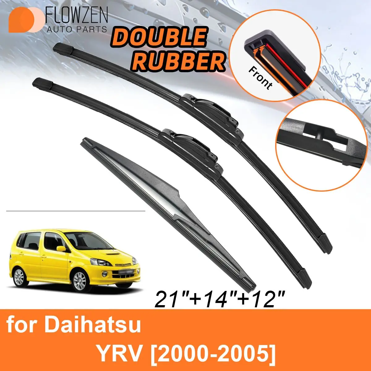 

Двойные резиновые автомобильные щетки стеклоочистителя для Daihatsu YRV 2000-2005, передние и задние щетки, аксессуары для лобового стекла 2000, 2001, 2002, 2003, 2004, 2005