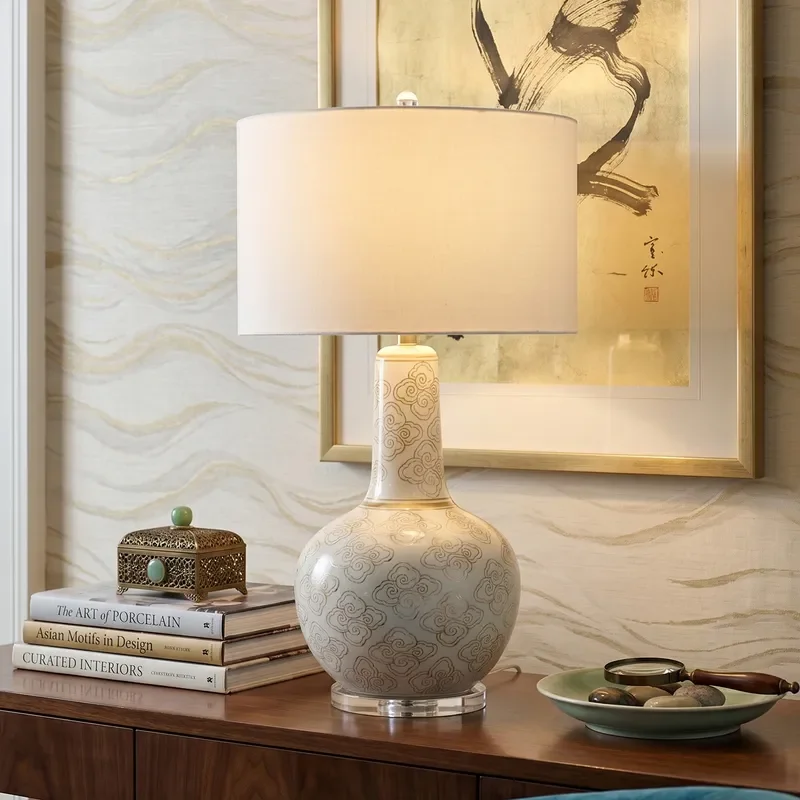 Chinese White Porcelain Dragon Pattern Led Lights Bedroom Beside Lamps Living Room Decor Indoor Lighting Study Illumination 2026