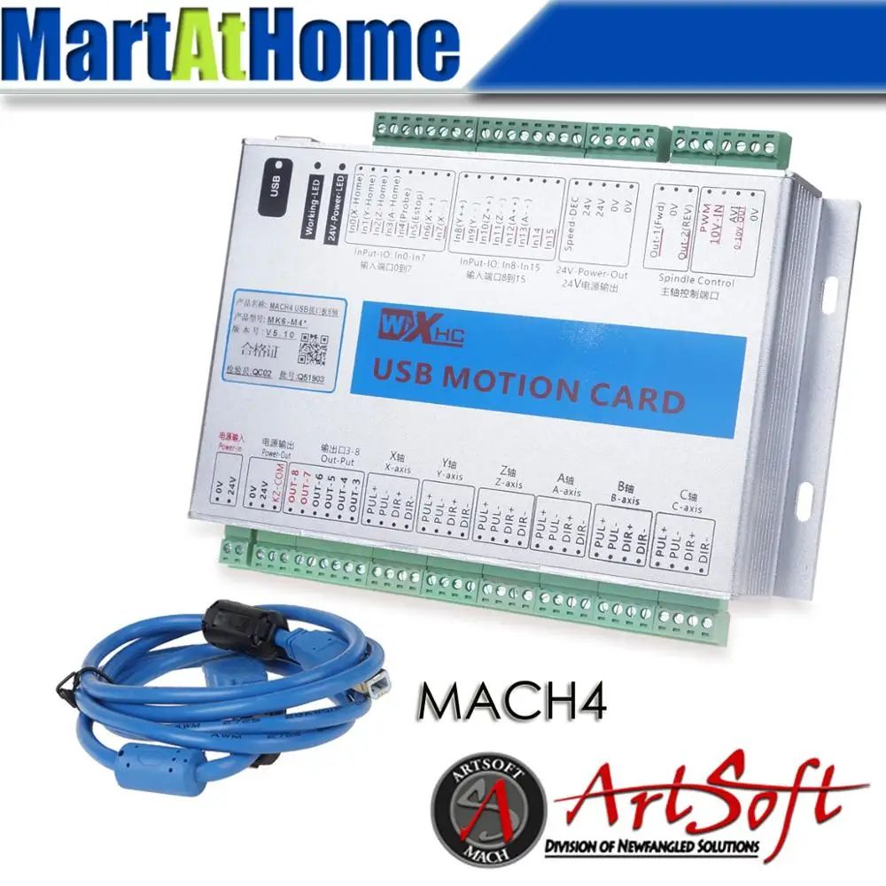

XHC USB 2MHz Mach4 CNC 6-осевая плата управления движением Breakout Board MK6-M4 для центра станка, гравировальный станок с ЧПУ # SM782 @ SD