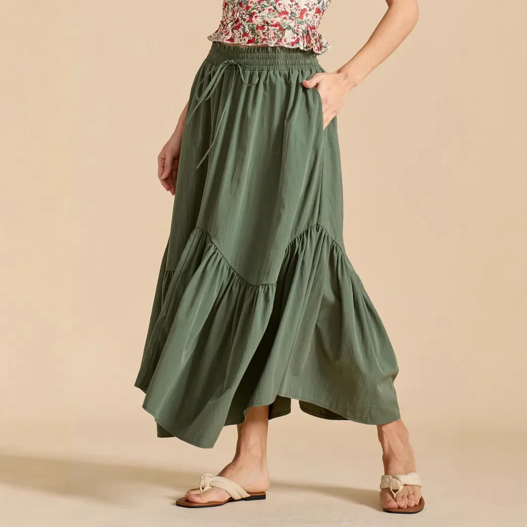 Vintage Women's Long Skirts Summer High Elastic Pocket Patchwork Loose Beachwear Loose Skirt LDY-WW6987
