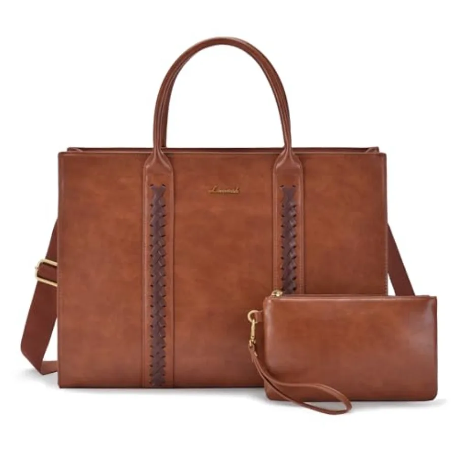 

Laptop Tote Bag for Women, Vintage Leather Work Bags 15.6 Inch Laptop Bag With Cup Holder, Waterproof Professional Computer Bag