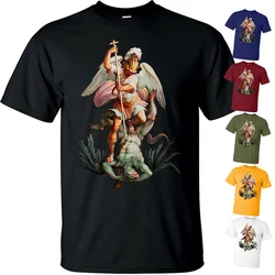 Saint Michael The Archangel Destroy Devil Catholic T-Shirt. Premium Cotton Short Sleeve O-Neck Mens T Shirt New S-3XL