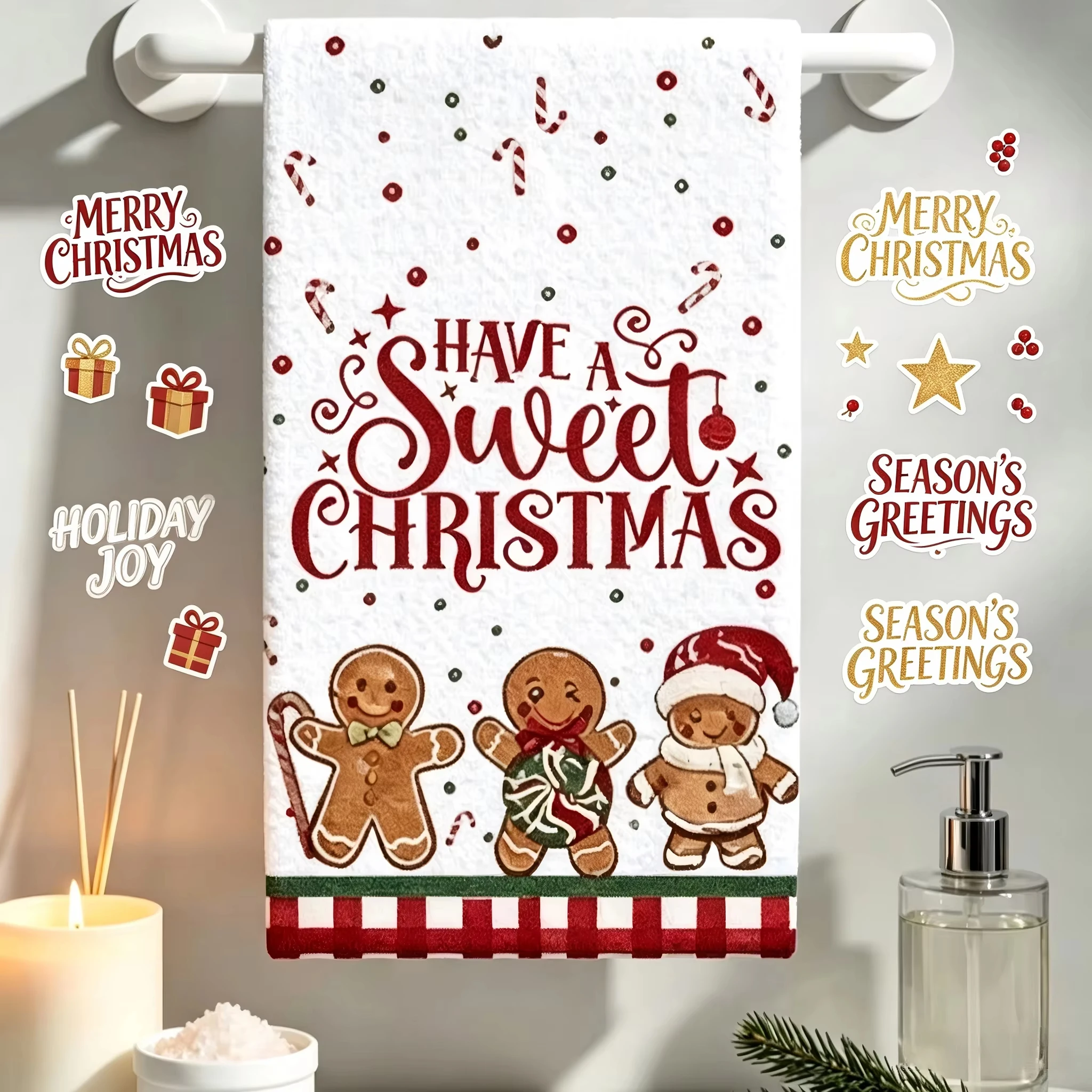 2Pcs Vintage Christmas Gingerbread Candy Cane Decor 45Cm*66cm Towel Set Super Absorbent Soft Cleaning Cloth Kitchen Essentials