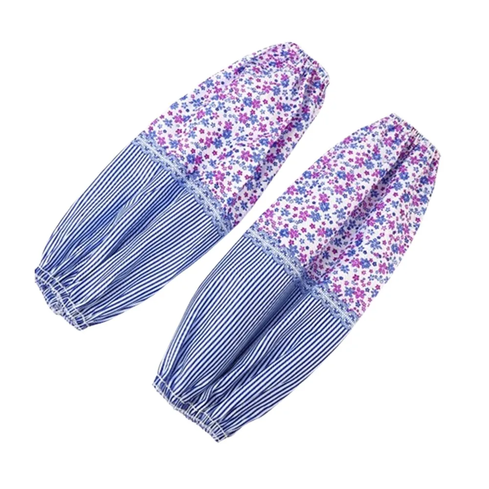1 Pair Waterproof Striped Floral Oversleeves Dirt Resistant Antifouling Arm Cover Dustproof Long Women's Sleeves Adult