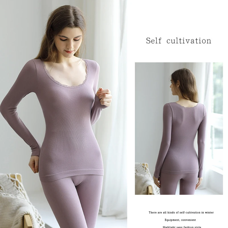 Thermal Underwear Set Sexy Ladies Long Johns Winter Clothes For Women Shaped Sets Thin Long Sleeve Slim Thermal Shaping Clothes