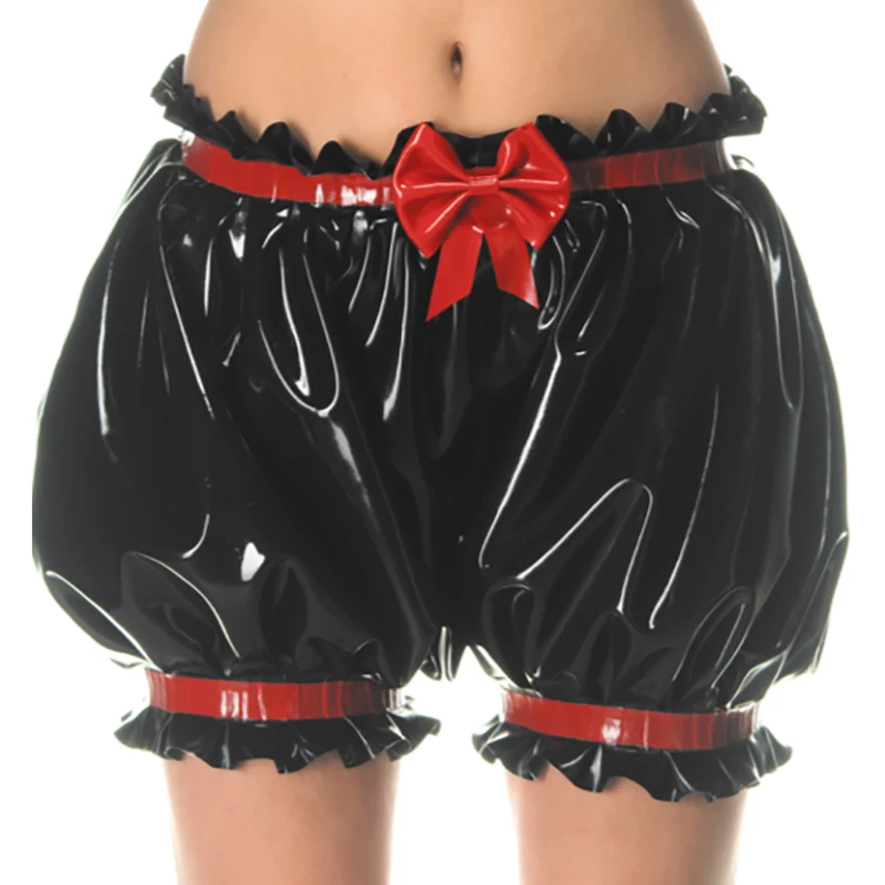 

Черно-красные сексуальные латексные трусики с бантом, резиновые шаровары, брюки-банки, брюки-мешки, низ-боксеры, короткие бермуды Ямайки 202