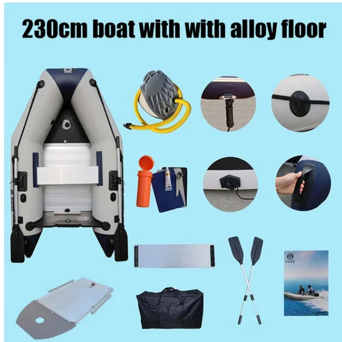 Hot selling rowing motor boat air deck floor inflatable fishing boat 200cm 0.9mm drop shipping logo and color print customized