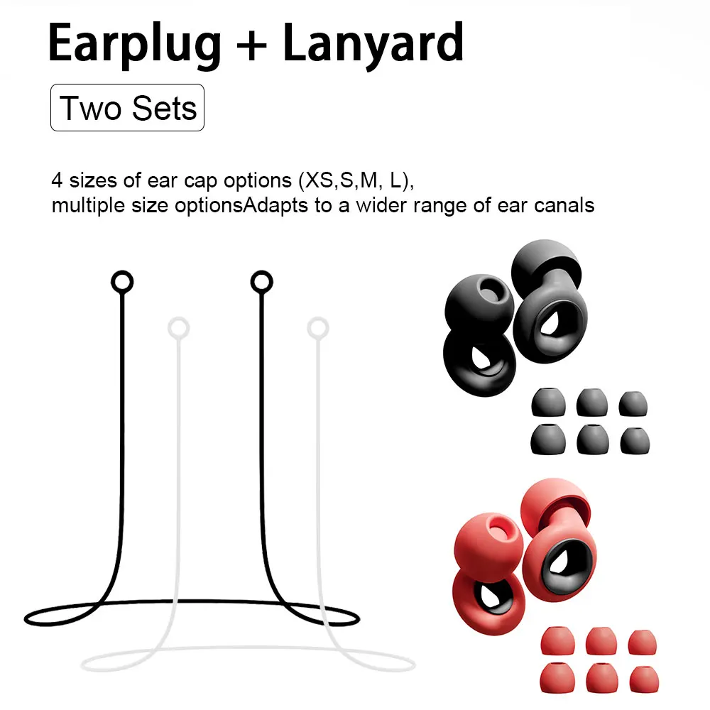 Noise Reduction Ear Protection Kit, Includes 2 Pairs Earplugs and 2 Silicone Anti-Drop Strings for Travel Rest