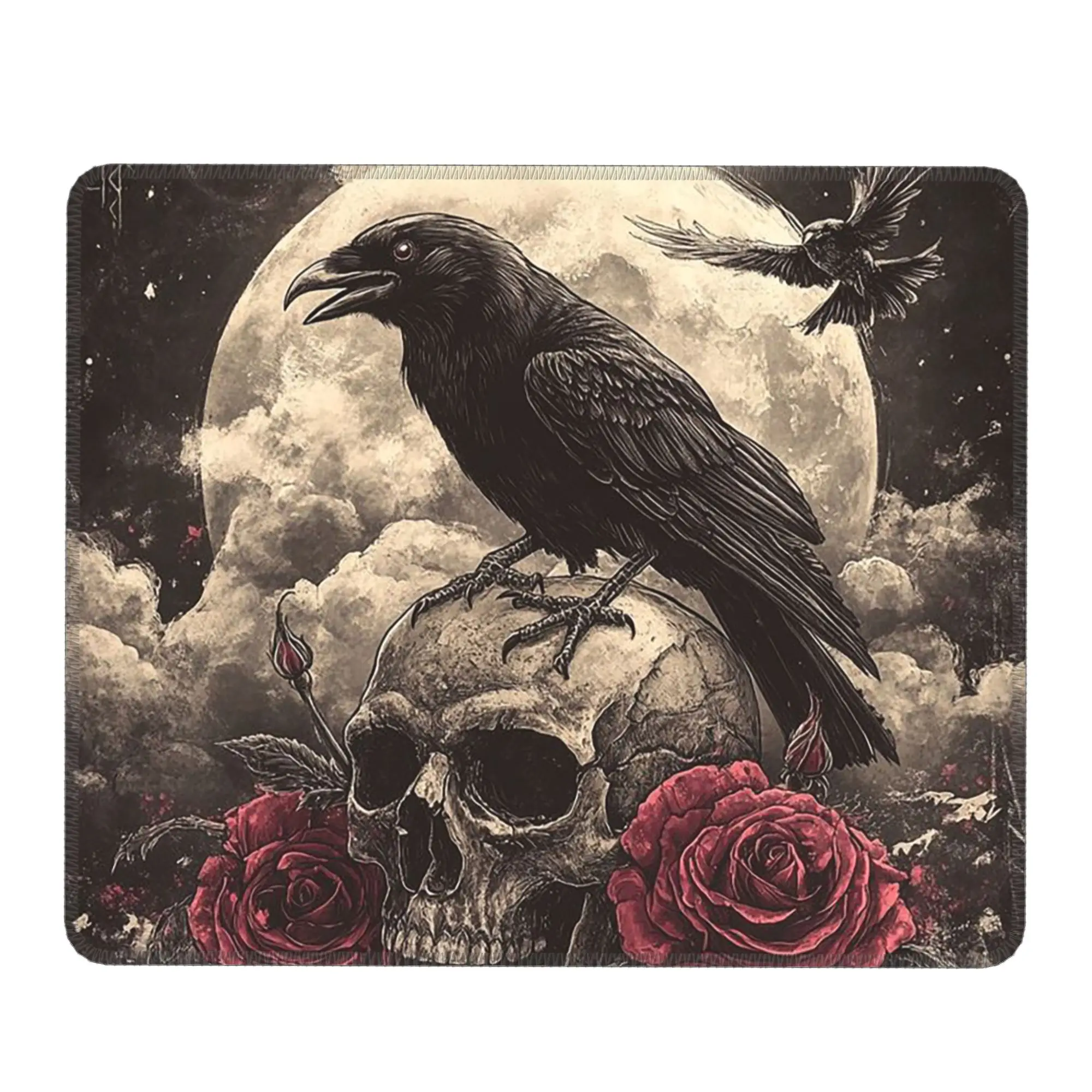 The Strange Red Flowers Skull And Crow Mouse Pad Computer Keyboard Mouse Mat Gamer PC Laptop Desk Mat Office Table Mats