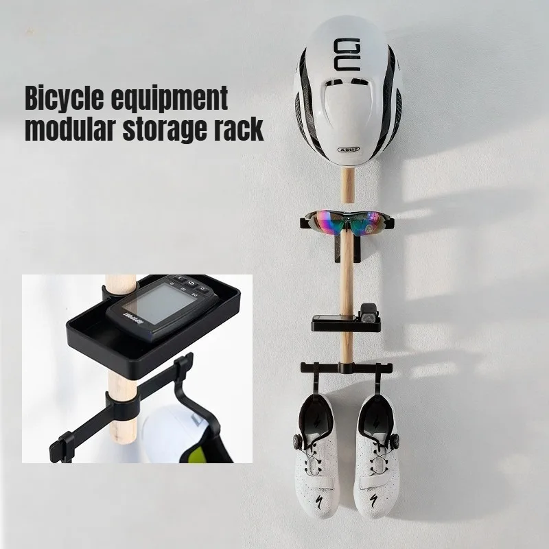 Suporte de Armazenamento de Equipamentos de Bicicleta em Madeira para Capacete, Óculos, Relógio e Calendário, Sem Perfuração, para Exibição