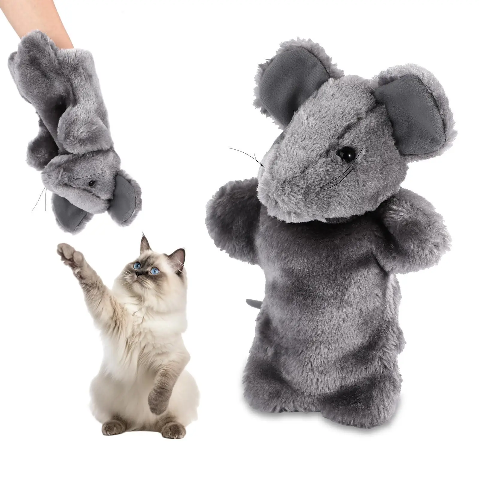 Rato mão fantoche ensino brinquedo de pelúcia presente amantes do animal de estimação gato luta brinquedo luva