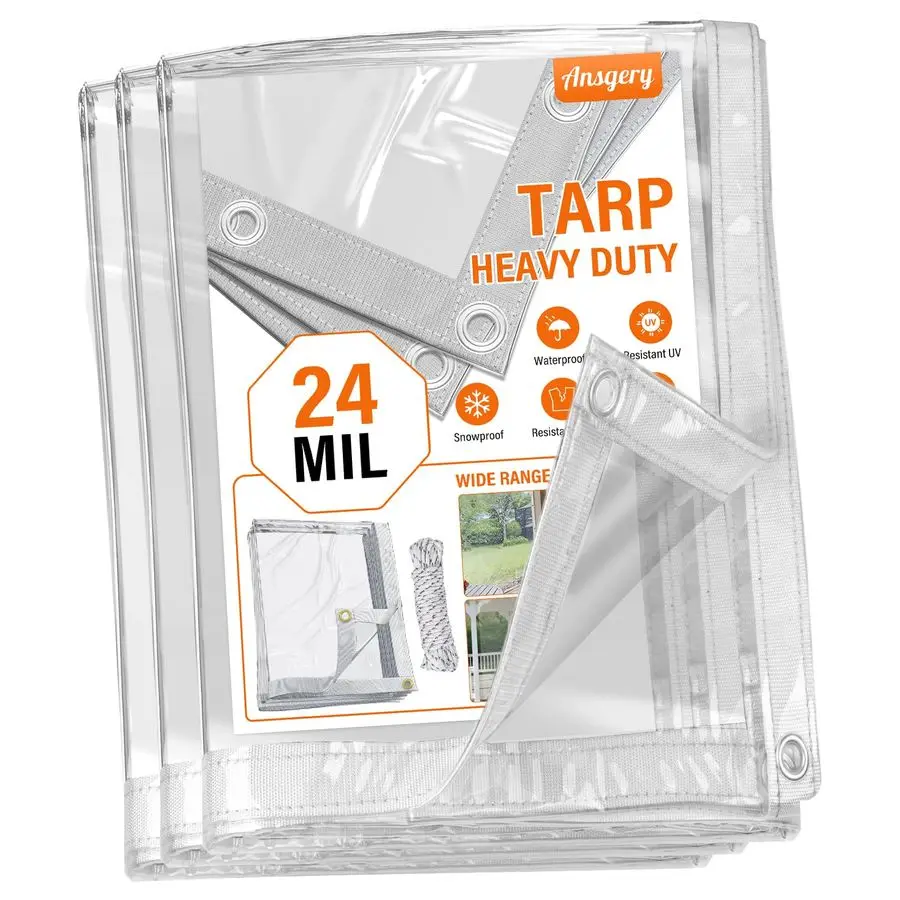 

Heavy Duty Tarp,Clear Vinyl Tarp with Grommets 8x12FT,24Mil Thick Waterproof PVC Tarpaulin,Gainst Water,UVRay,Tear,Cold Weather